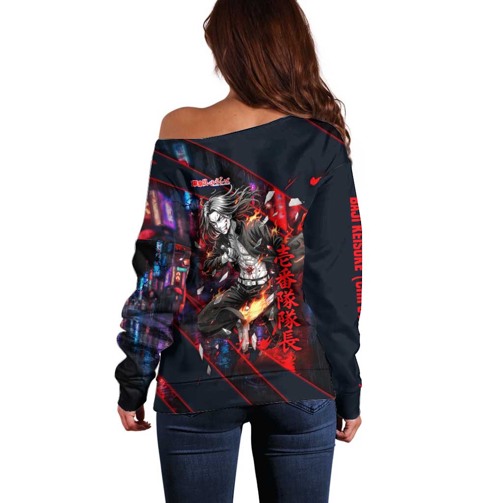 Baji Keisuke Chifuyu Matsuno Off Shoulder Sweater Dark Neon Street Fight Art Style