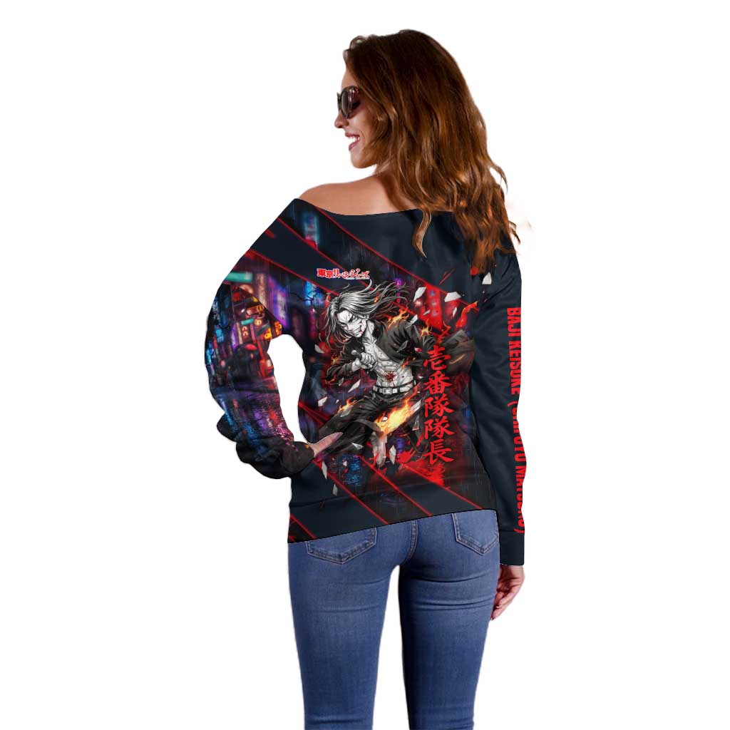 Baji Keisuke Chifuyu Matsuno Off Shoulder Sweater Dark Neon Street Fight Art Style