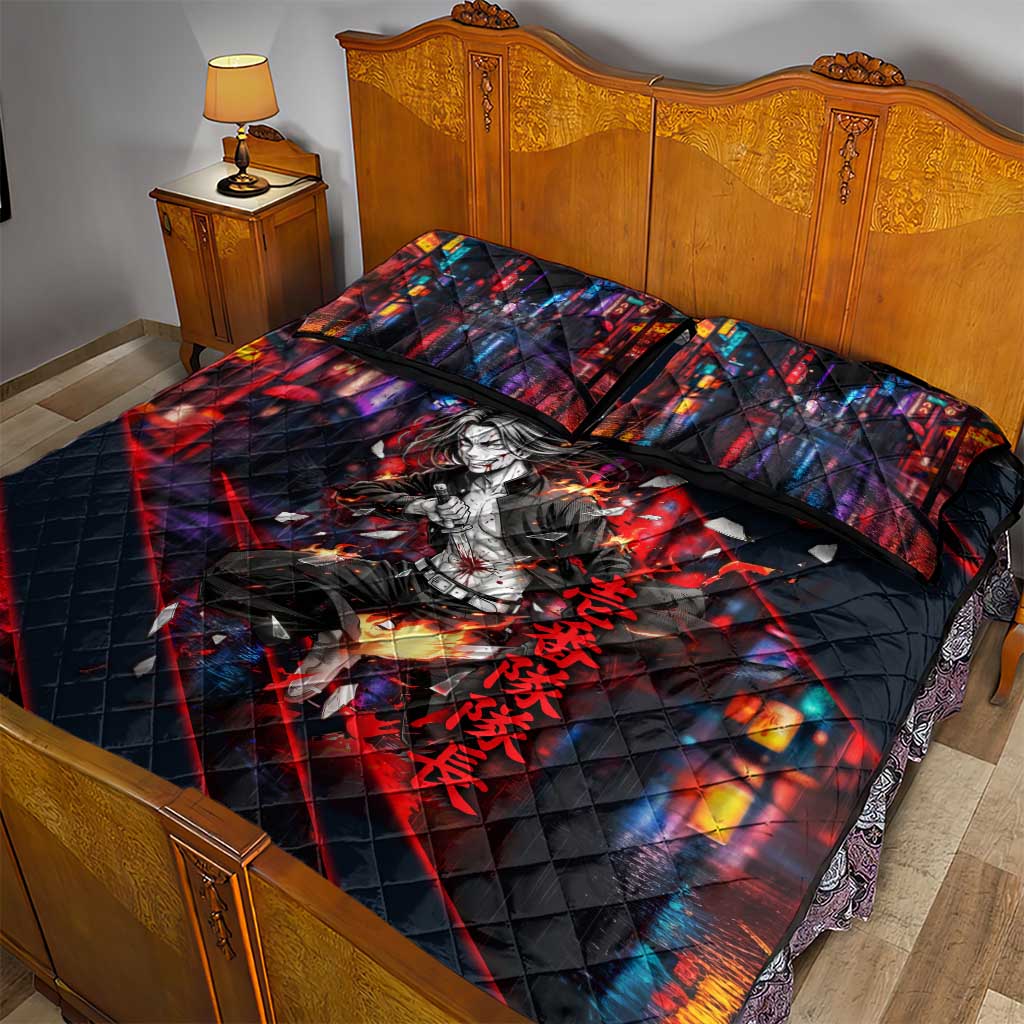 Baji Keisuke Chifuyu Matsuno Quilt Bed Set Dark Neon Street Fight Art Style
