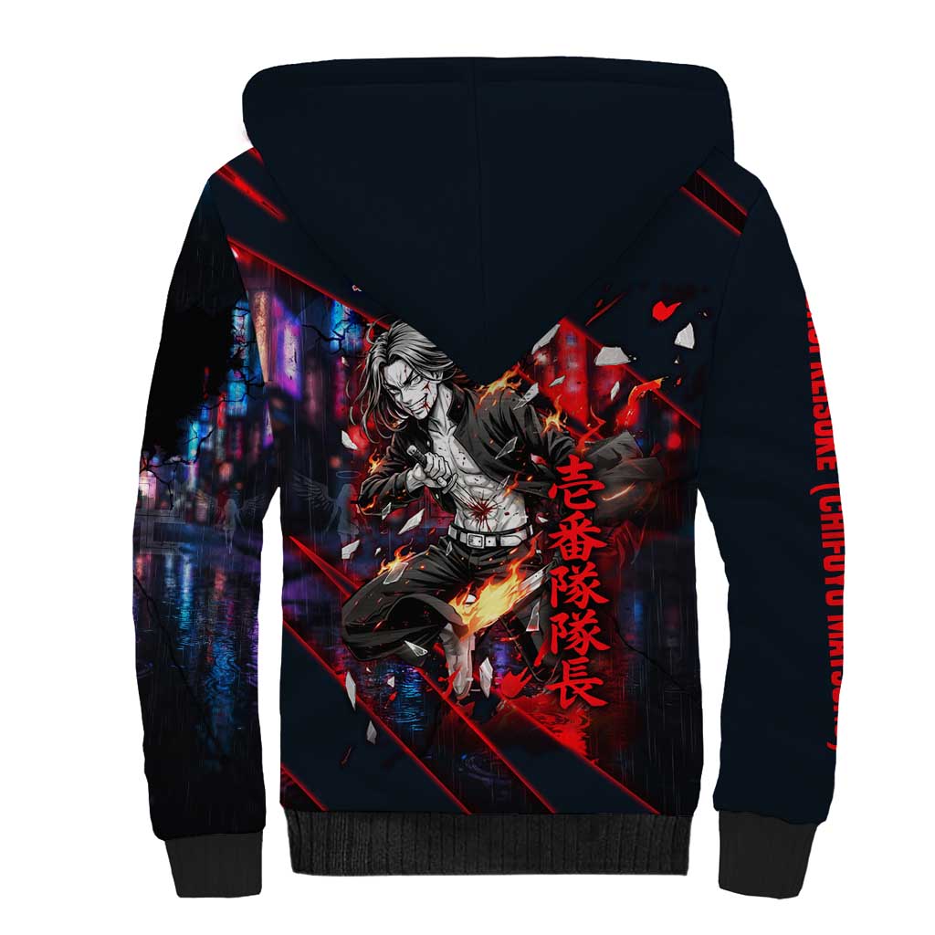 Baji Keisuke Chifuyu Matsuno Sherpa Hoodie Dark Neon Street Fight Art Style