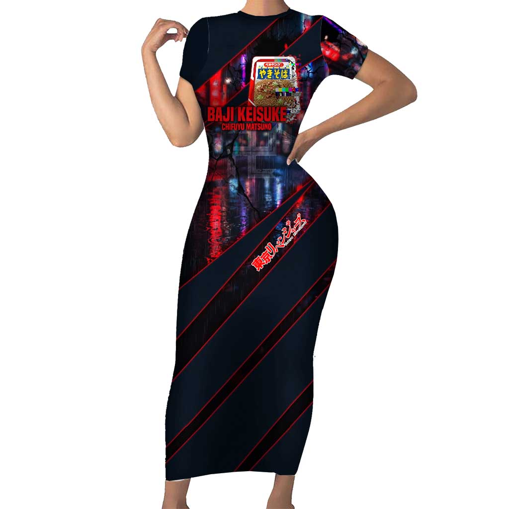 Baji Keisuke Chifuyu Matsuno Short Sleeve Bodycon Dress Dark Neon Street Fight Art Style