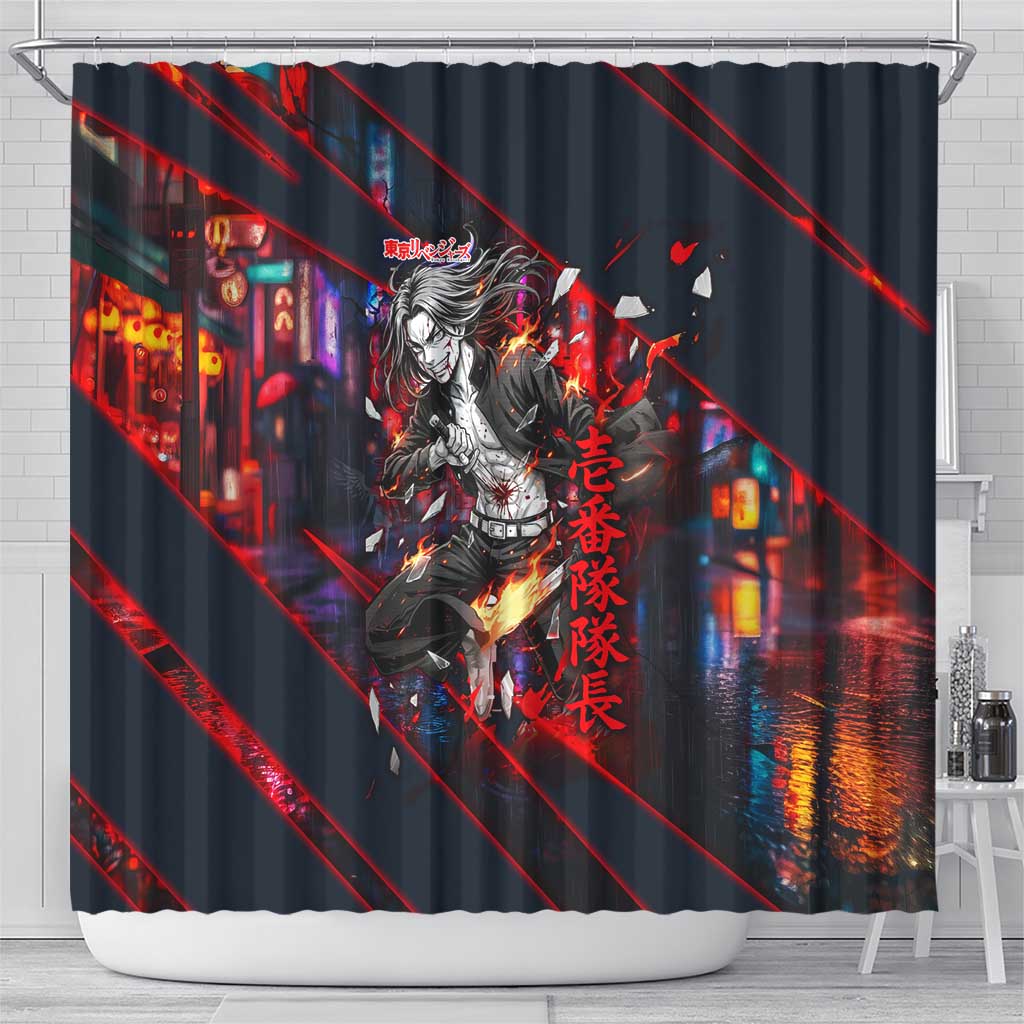 Baji Keisuke Chifuyu Matsuno Shower Curtain Dark Neon Street Fight Art Style