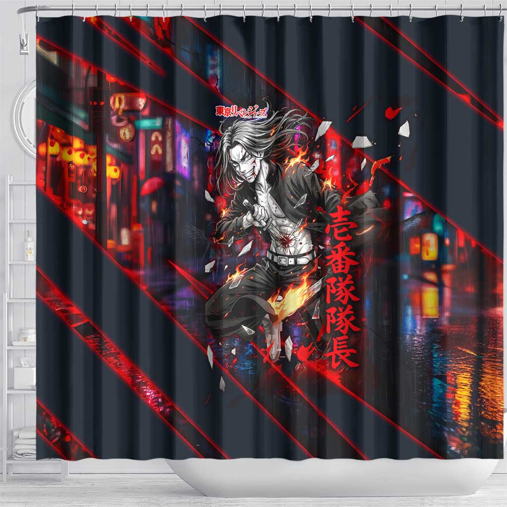 Baji Keisuke Chifuyu Matsuno Shower Curtain Dark Neon Street Fight Art Style