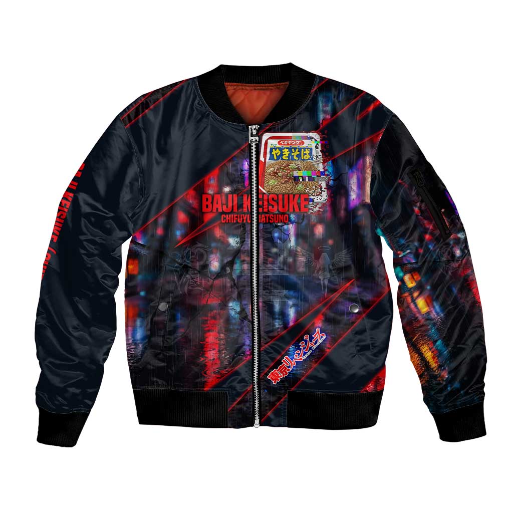 Baji Keisuke Chifuyu Matsuno Sleeve Zip Bomber Jacket Dark Neon Street Fight Art Style