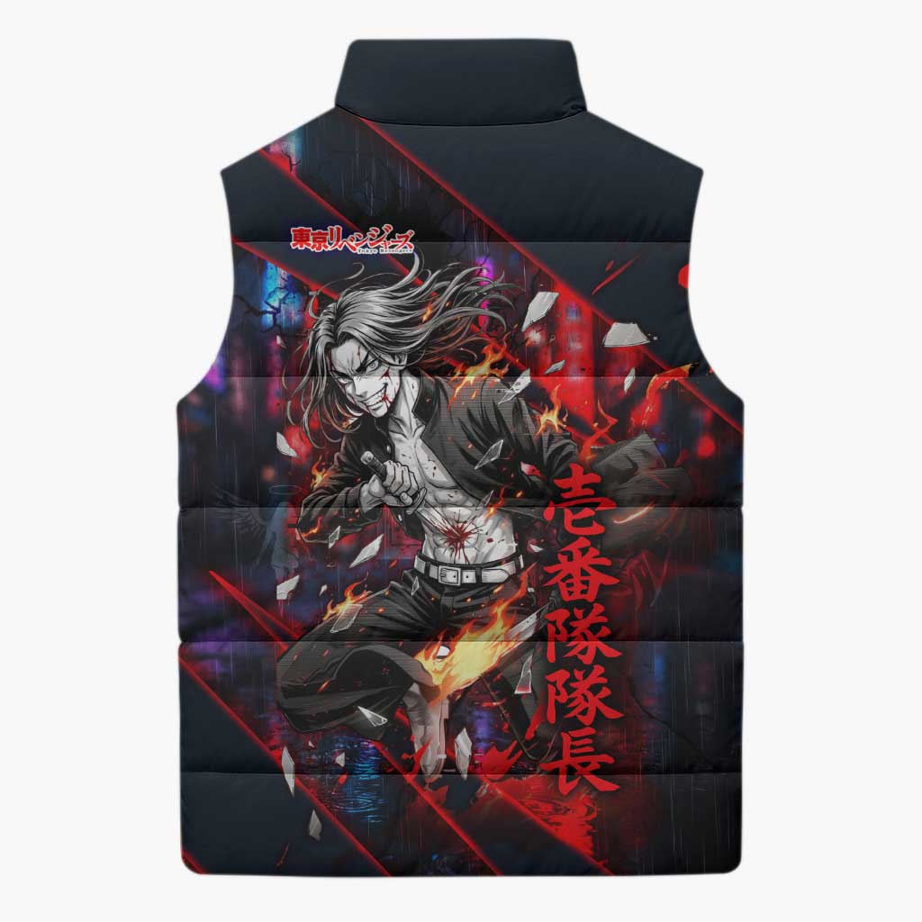 Baji Keisuke Chifuyu Matsuno Sleeveless Puffer Jacket Dark Neon Street Fight Art Style