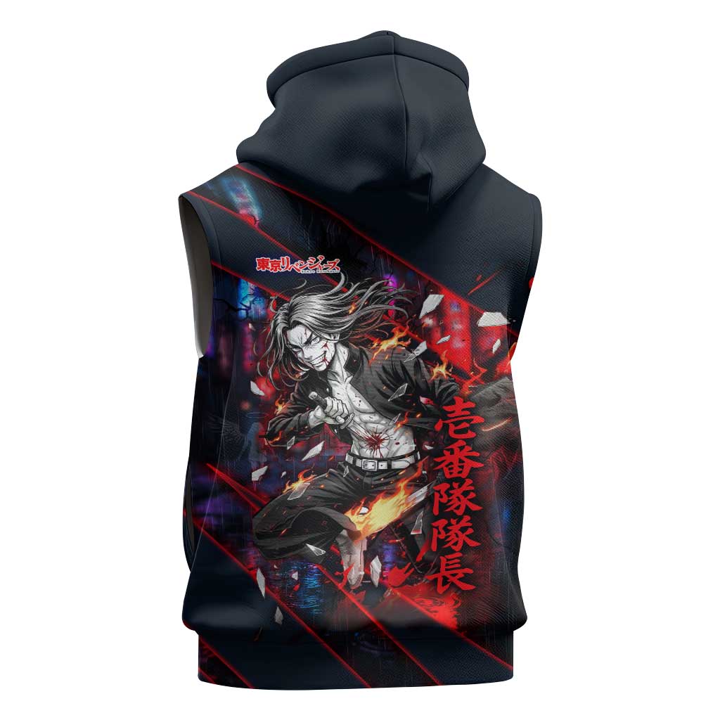 Baji Keisuke Chifuyu Matsuno Sleeveless Zip Hoodie Dark Neon Street Fight Art Style
