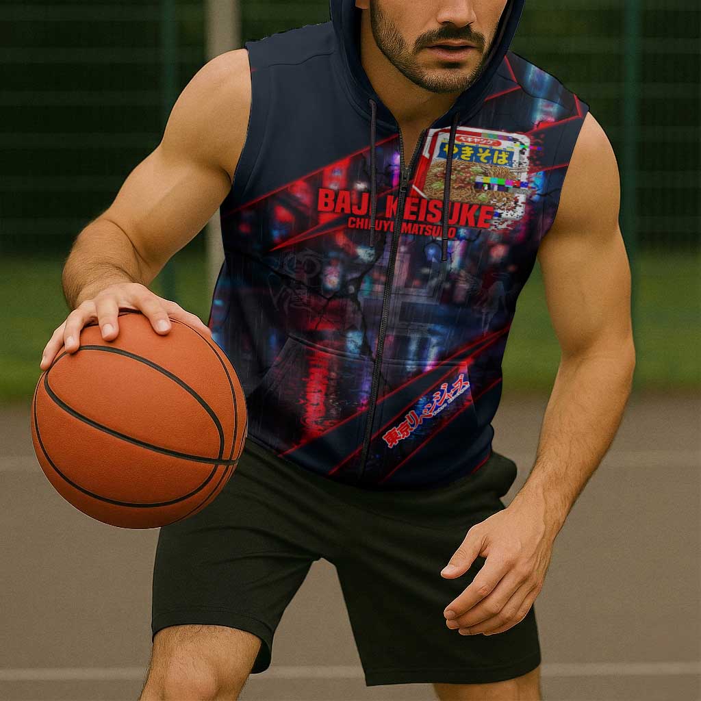 Baji Keisuke Chifuyu Matsuno Sleeveless Zip Hoodie Dark Neon Street Fight Art Style