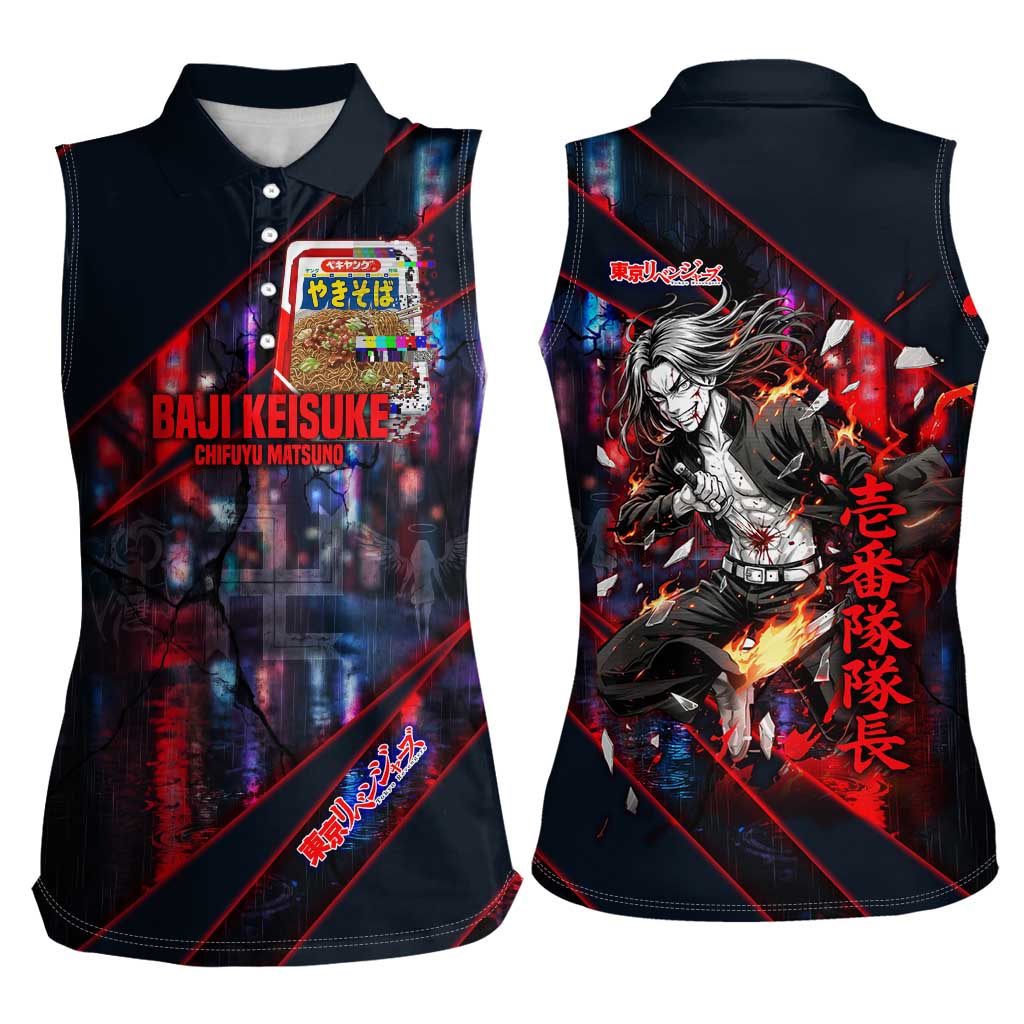 Baji Keisuke Chifuyu Matsuno Women Sleeveless Polo Shirt Dark Neon Street Fight Art Style