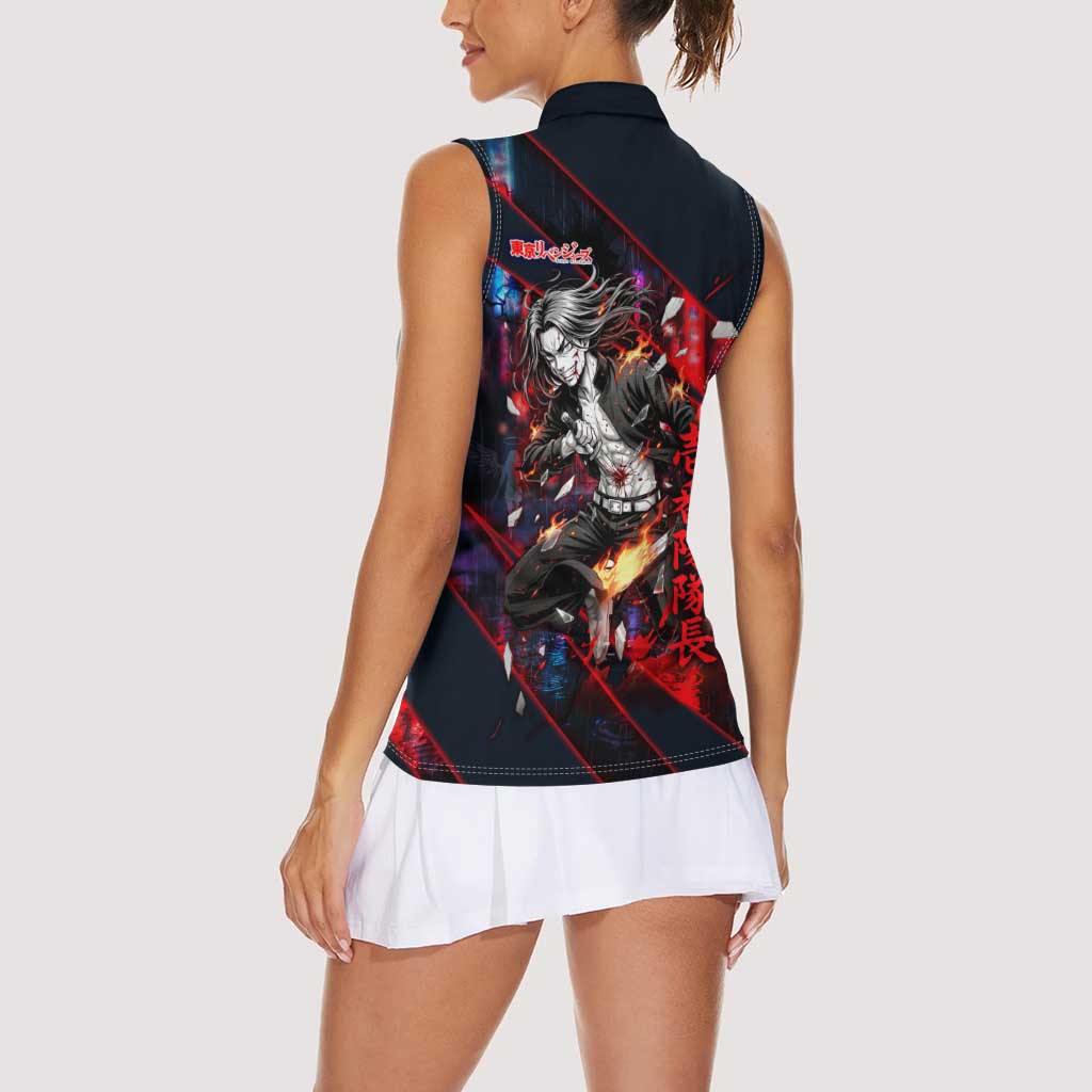 Baji Keisuke Chifuyu Matsuno Women Sleeveless Polo Shirt Dark Neon Street Fight Art Style