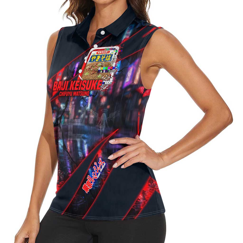 Baji Keisuke Chifuyu Matsuno Women Sleeveless Polo Shirt Dark Neon Street Fight Art Style