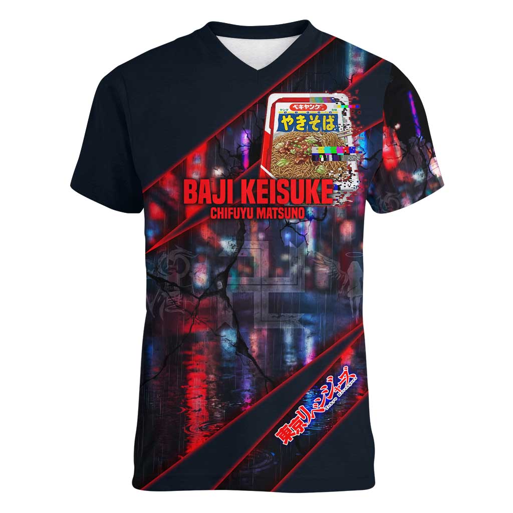 Baji Keisuke Chifuyu Matsuno Women V-Neck T-Shirt Dark Neon Street Fight Art Style