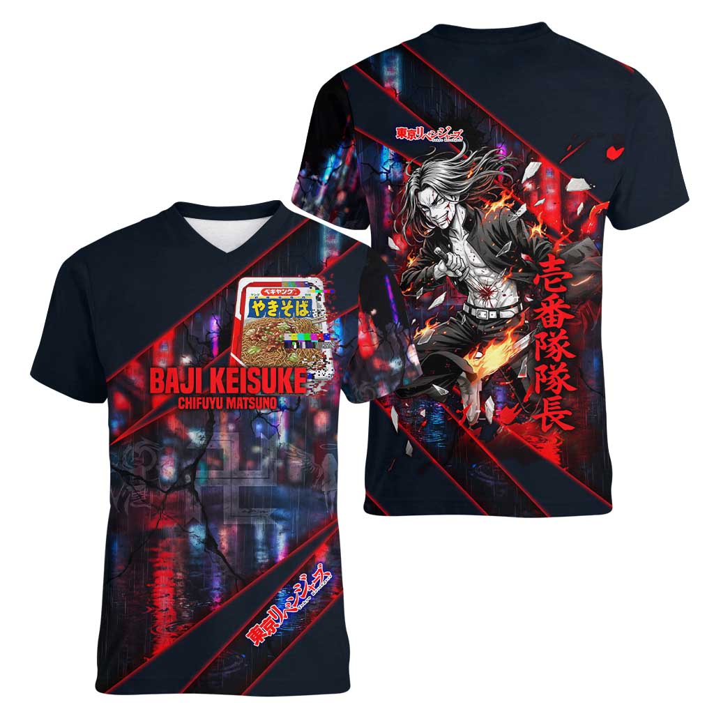 Baji Keisuke Chifuyu Matsuno Women V-Neck T-Shirt Dark Neon Street Fight Art Style