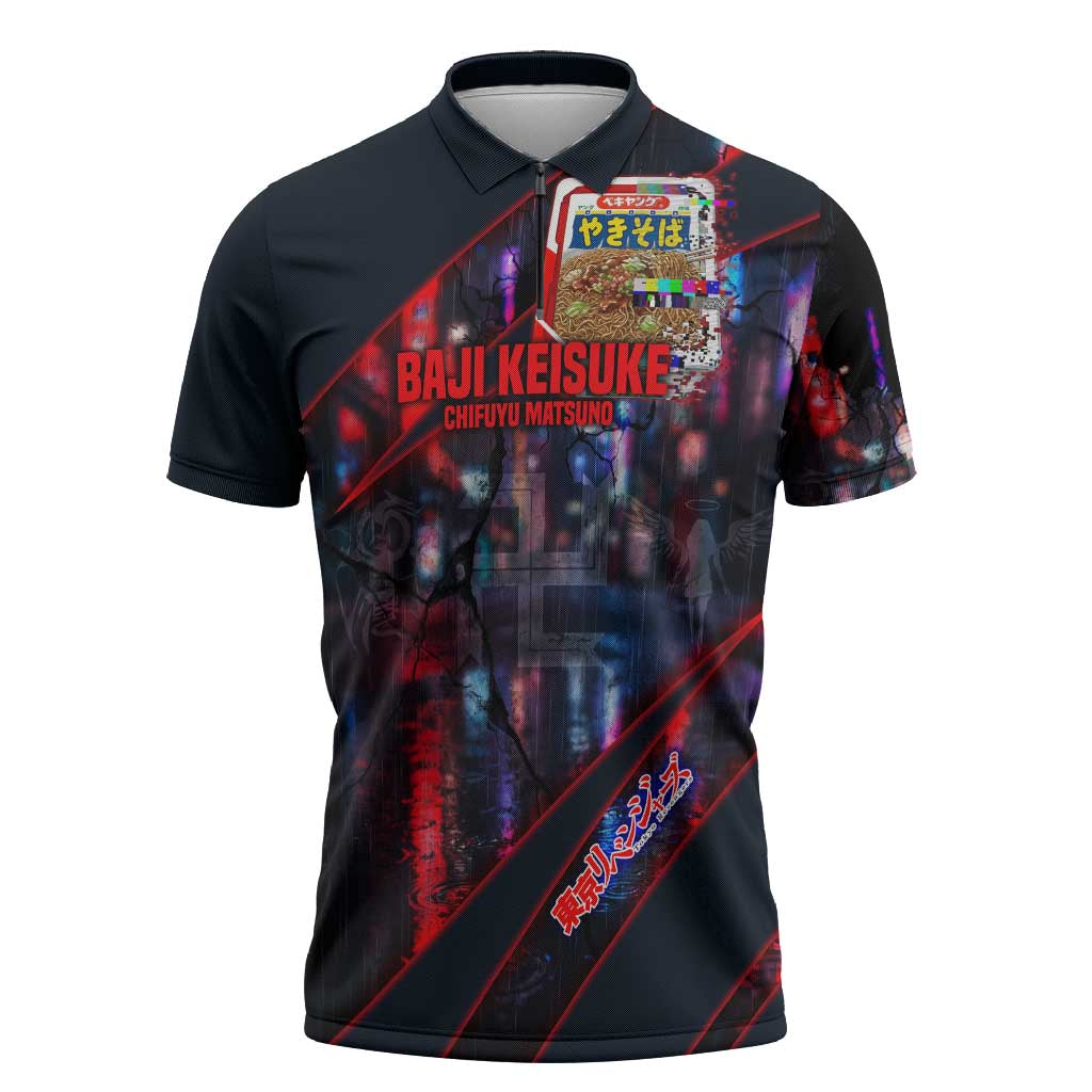 Baji Keisuke Chifuyu Matsuno Zipper Polo Shirt Dark Neon Street Fight Art Style