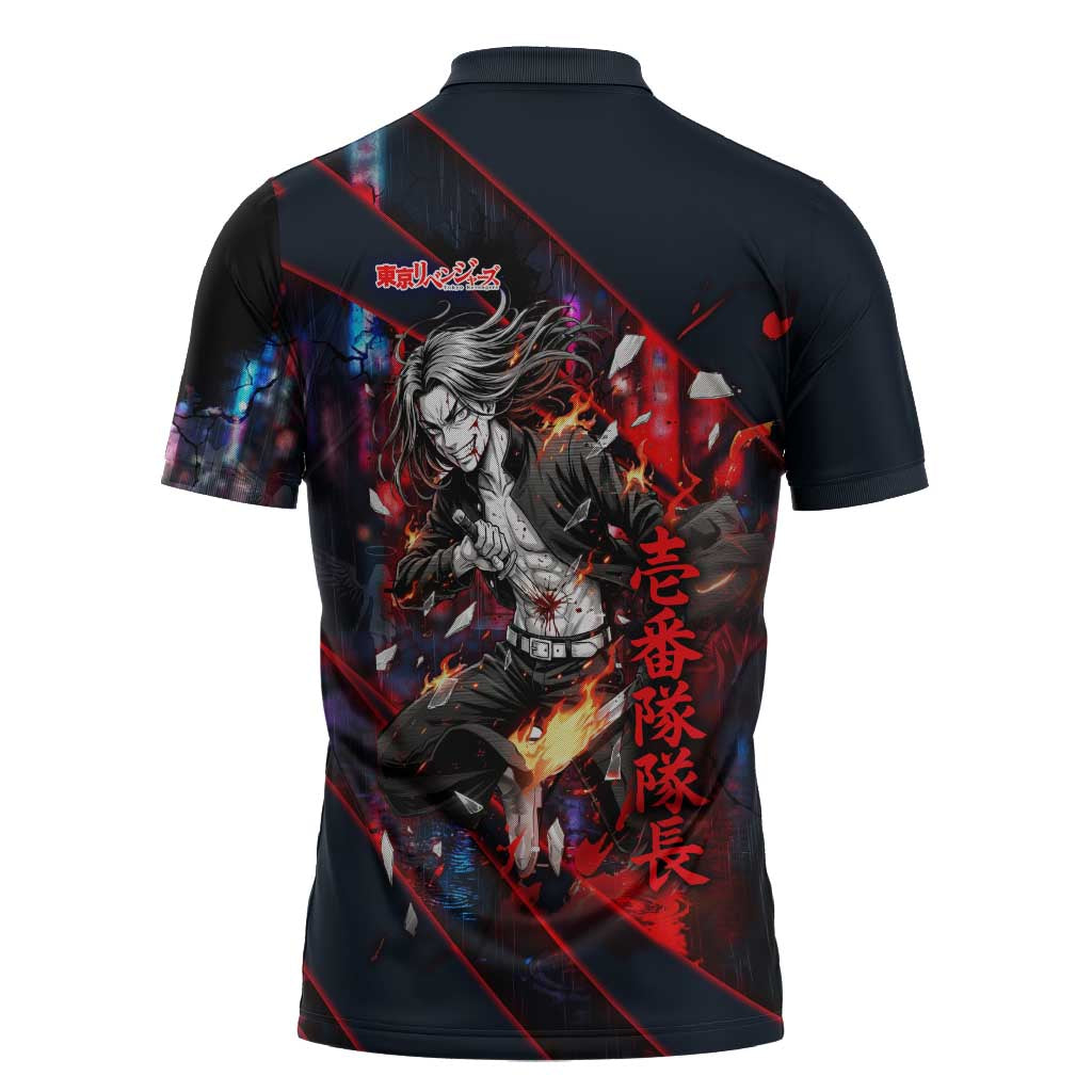 Baji Keisuke Chifuyu Matsuno Zipper Polo Shirt Dark Neon Street Fight Art Style