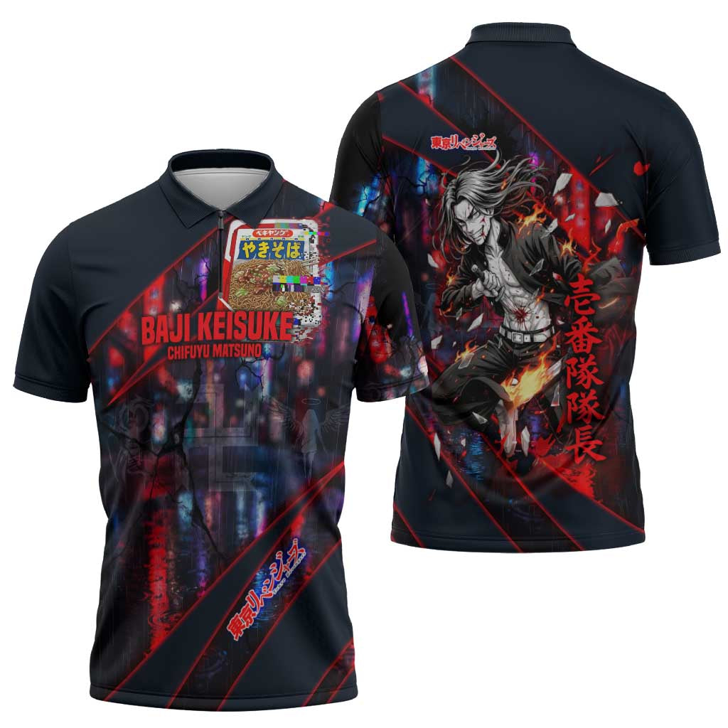 Baji Keisuke Chifuyu Matsuno Zipper Polo Shirt Dark Neon Street Fight Art Style