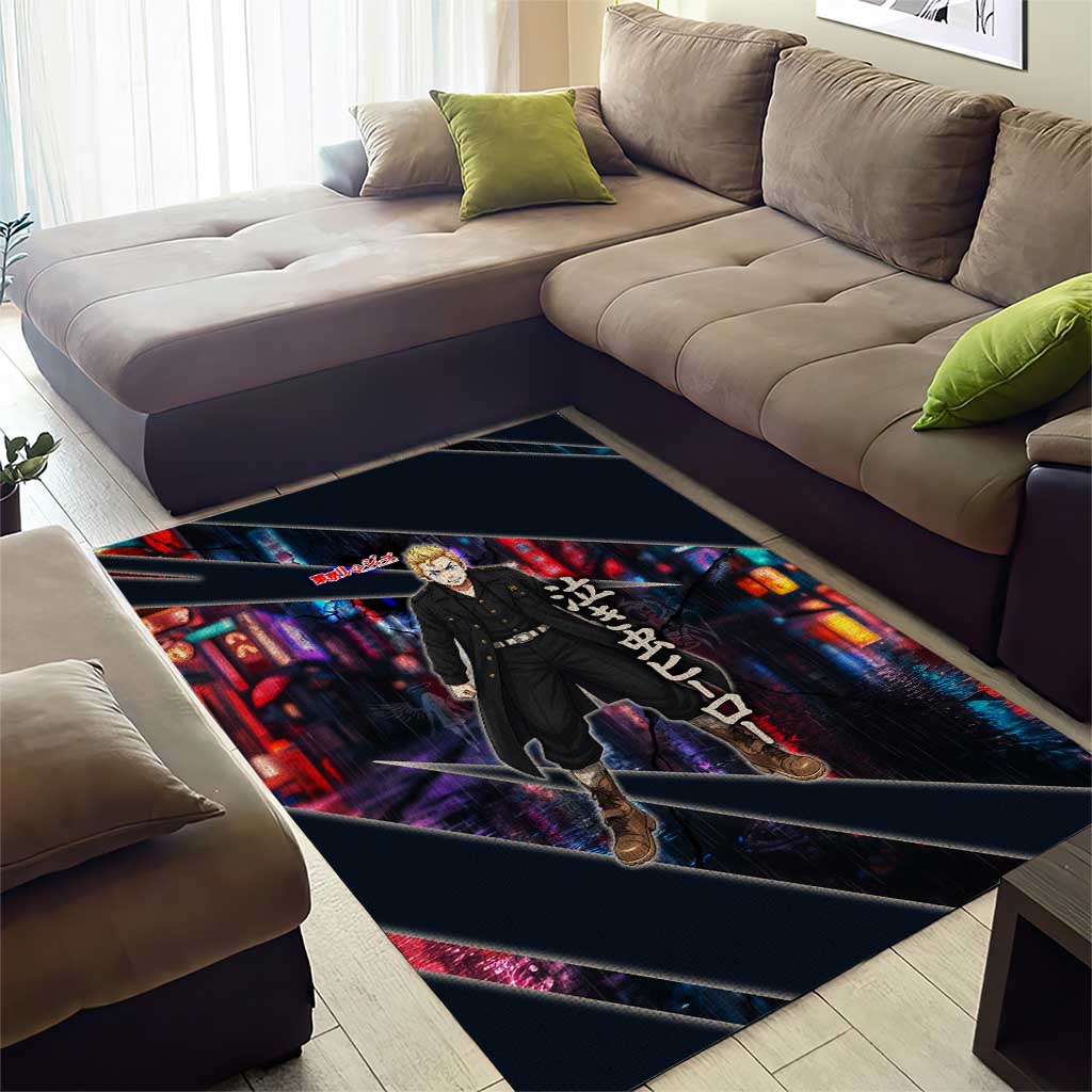 Hanagaki Takemichi Naoto Area Rug Neon Time-Travel Urban Art Style