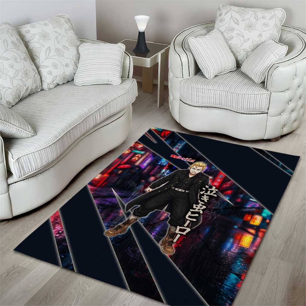 Hanagaki Takemichi Naoto Area Rug Neon Time-Travel Urban Art Style