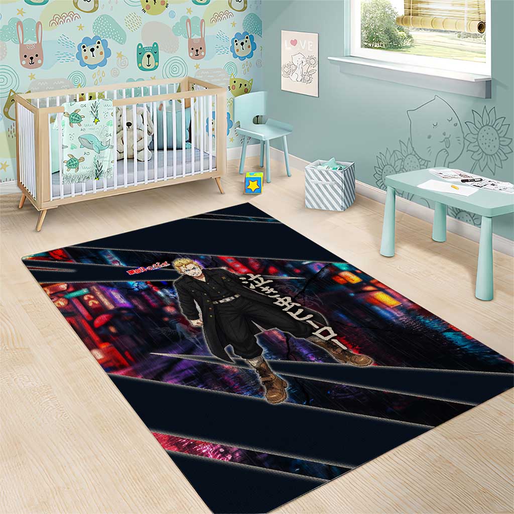 Hanagaki Takemichi Naoto Area Rug Neon Time-Travel Urban Art Style