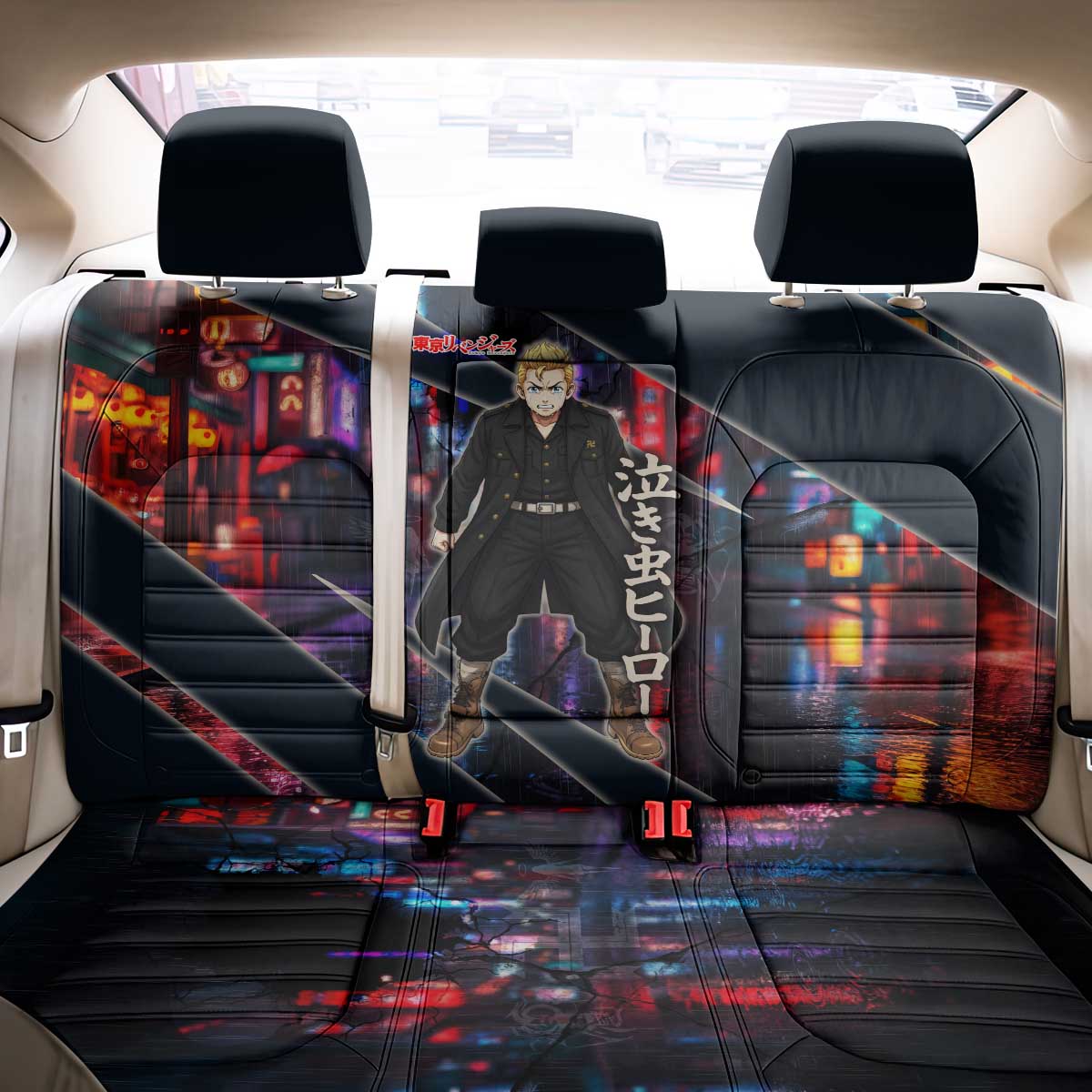 Hanagaki Takemichi Naoto Back Car Seat Cover Neon Time-Travel Urban Art Style