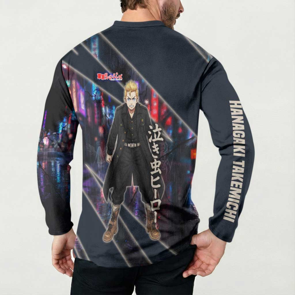 Hanagaki Takemichi Naoto Button Sweatshirt Neon Time-Travel Urban Art Style