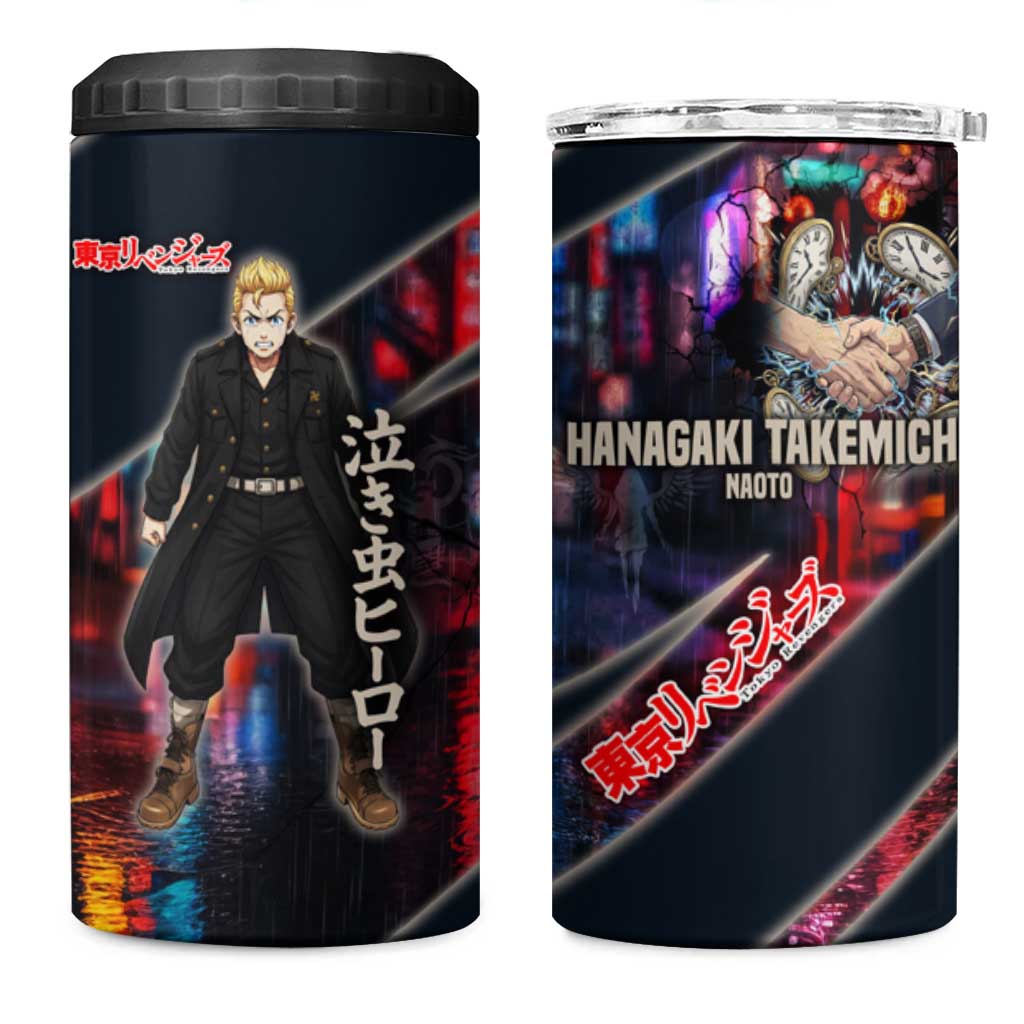 Hanagaki Takemichi Naoto 4 in 1 Can Cooler Tumbler Neon Time-Travel Urban Art Style