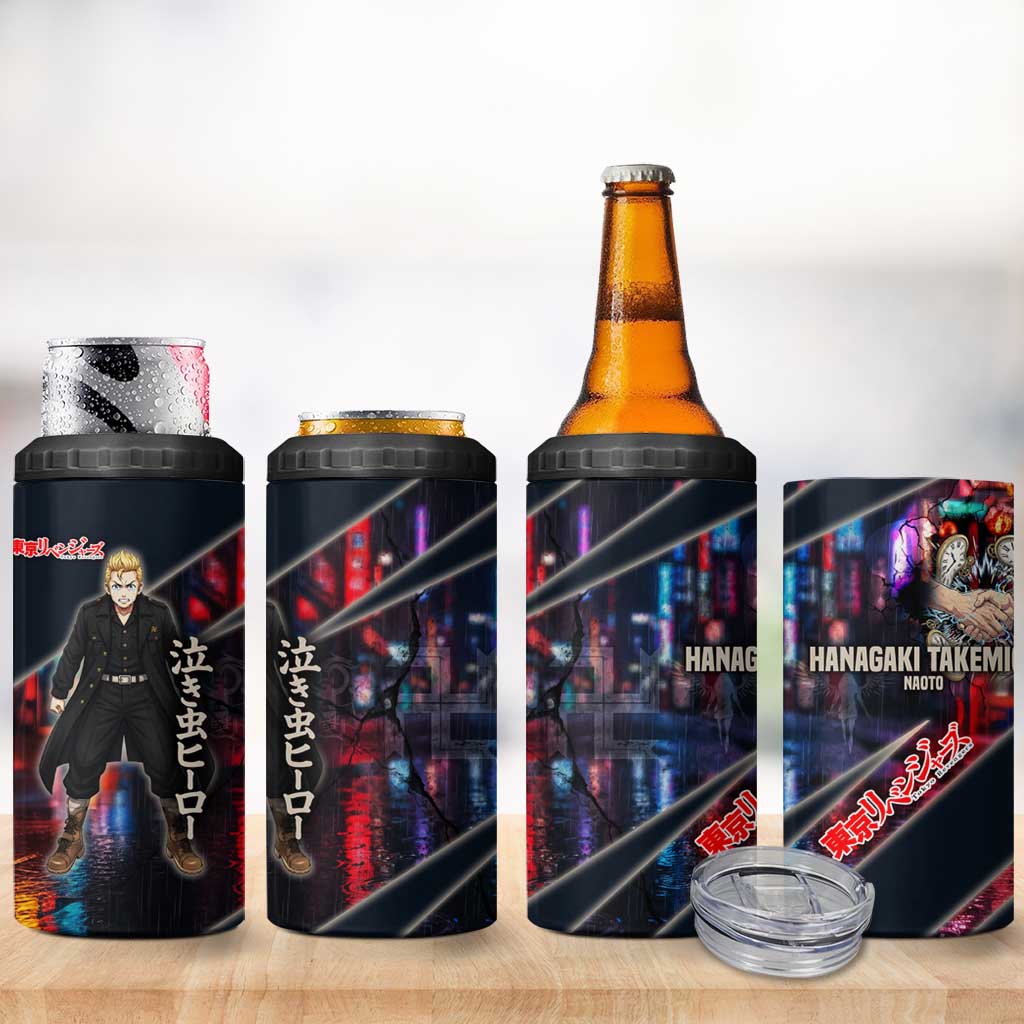 Hanagaki Takemichi Naoto 4 in 1 Can Cooler Tumbler Neon Time-Travel Urban Art Style