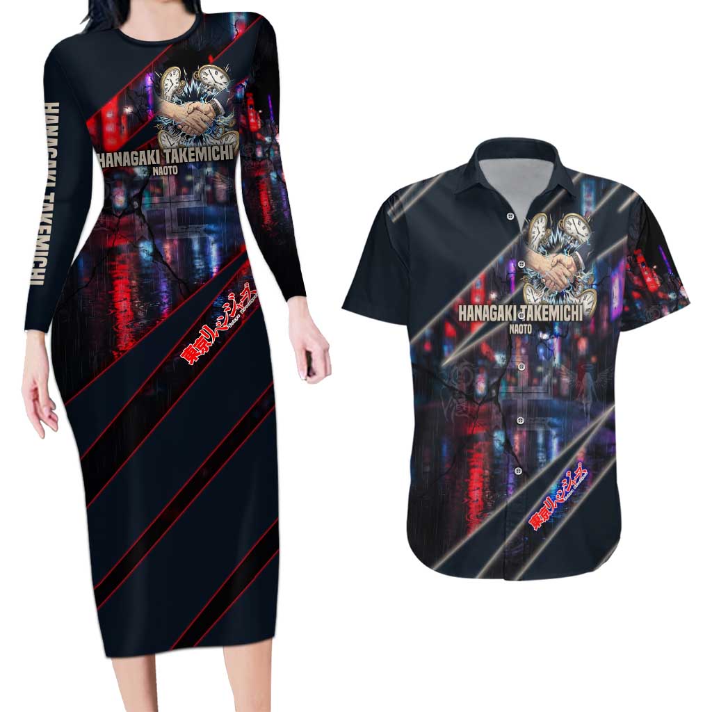 Hanagaki Takemichi Naoto Couples Matching Long Sleeve Bodycon Dress and Hawaiian Shirt Neon Time-Travel Urban Art Style