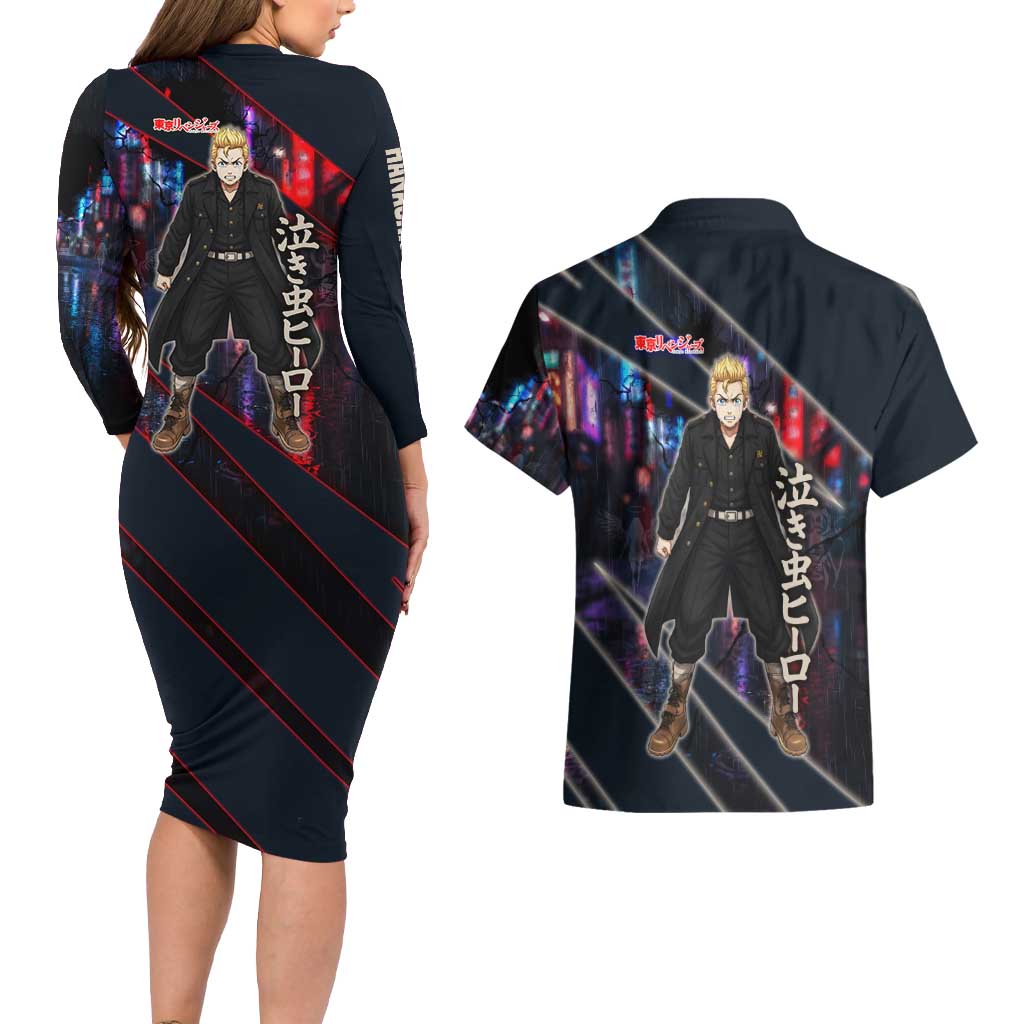 Hanagaki Takemichi Naoto Couples Matching Long Sleeve Bodycon Dress and Hawaiian Shirt Neon Time-Travel Urban Art Style