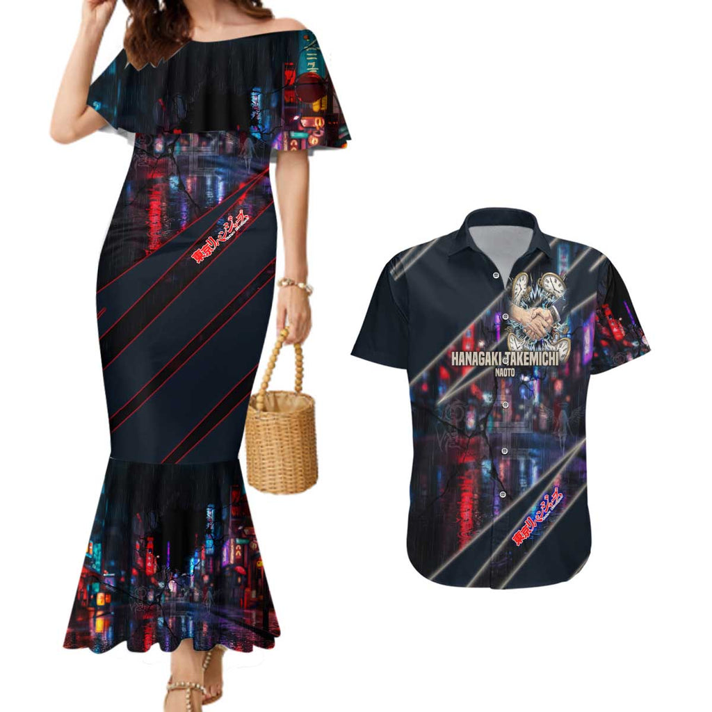 Hanagaki Takemichi Naoto Couples Matching Mermaid Dress and Hawaiian Shirt Neon Time-Travel Urban Art Style