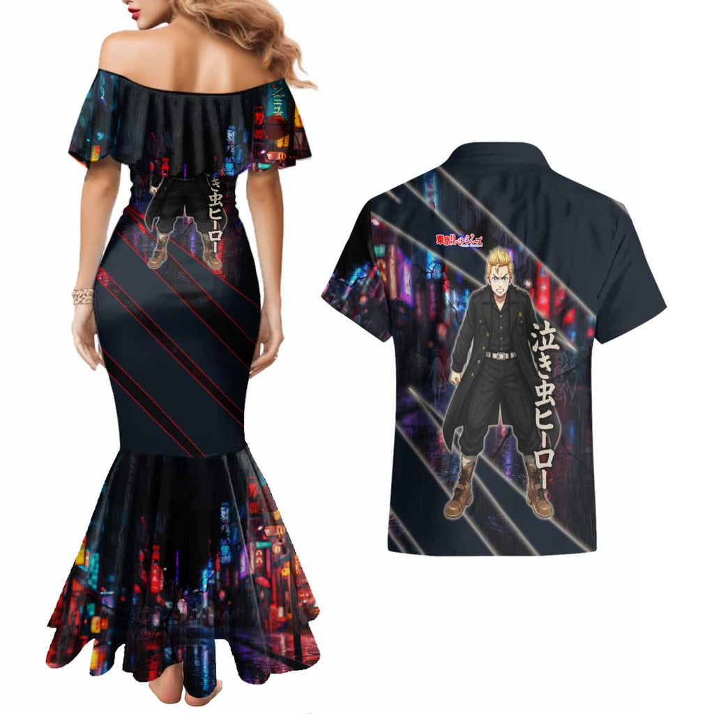 Hanagaki Takemichi Naoto Couples Matching Mermaid Dress and Hawaiian Shirt Neon Time-Travel Urban Art Style