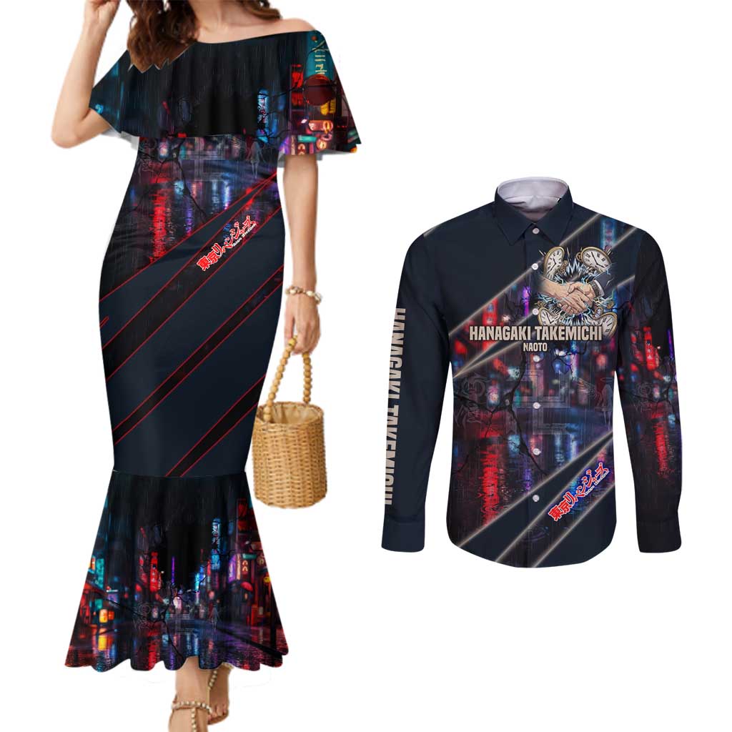 Hanagaki Takemichi Naoto Couples Matching Mermaid Dress and Long Sleeve Button Shirt Neon Time-Travel Urban Art Style