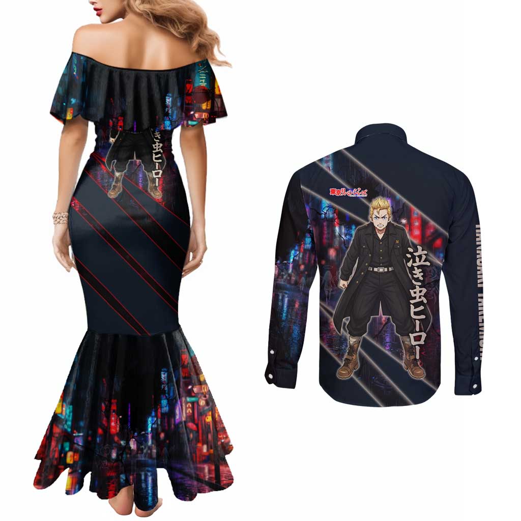 Hanagaki Takemichi Naoto Couples Matching Mermaid Dress and Long Sleeve Button Shirt Neon Time-Travel Urban Art Style