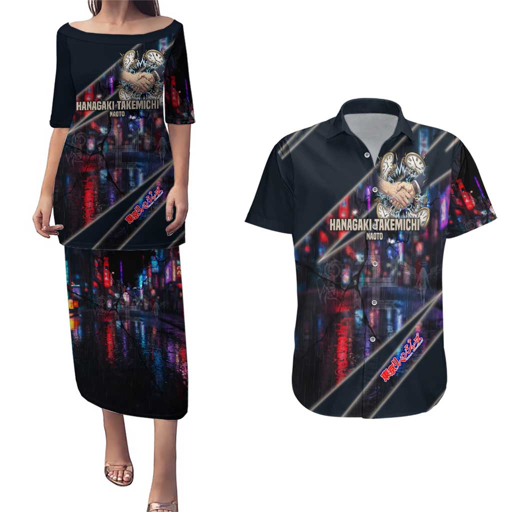 Hanagaki Takemichi Naoto Couples Matching Puletasi and Hawaiian Shirt Neon Time-Travel Urban Art Style