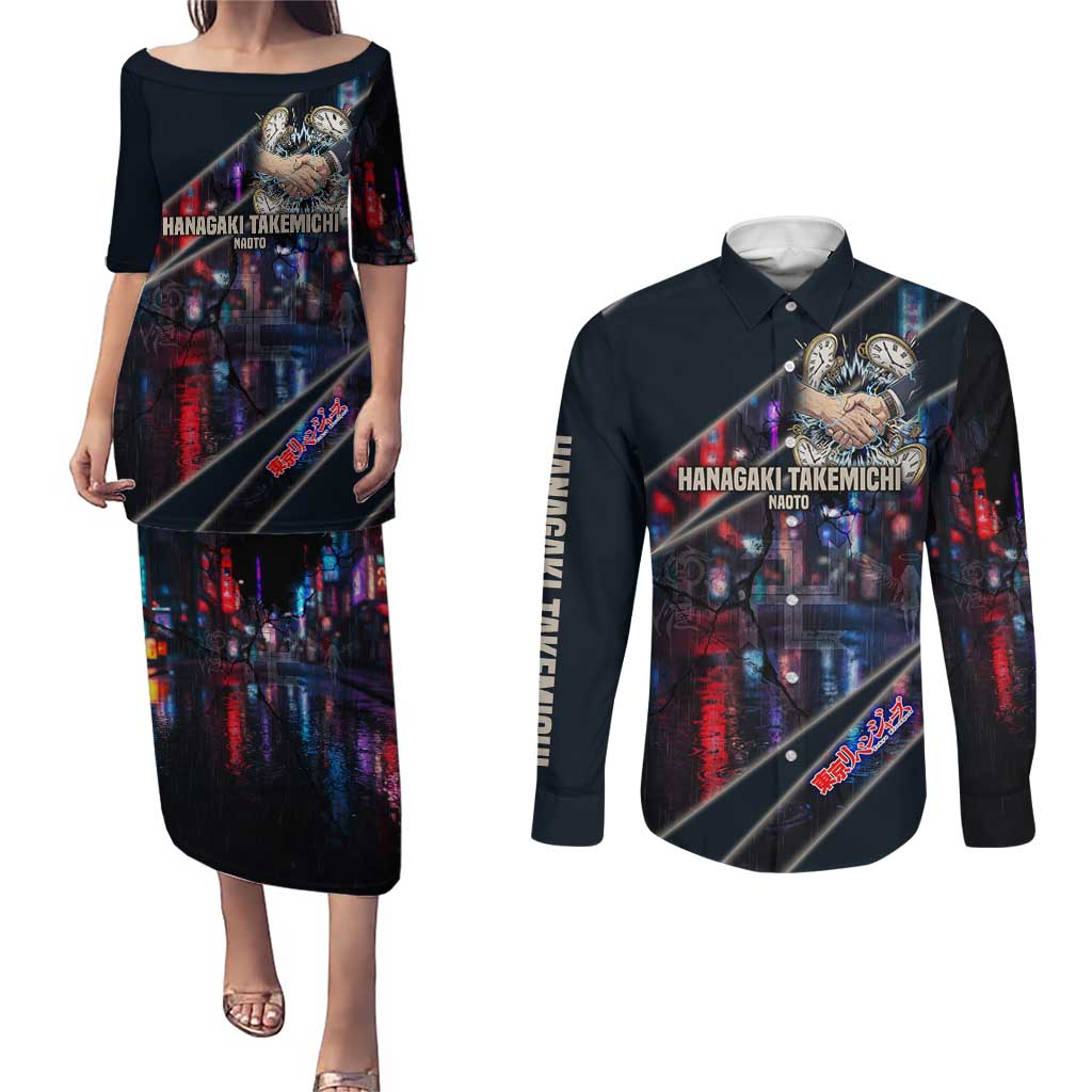 Hanagaki Takemichi Naoto Couples Matching Puletasi and Long Sleeve Button Shirt Neon Time-Travel Urban Art Style