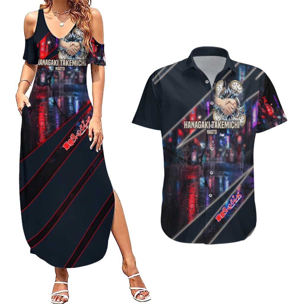 Hanagaki Takemichi Naoto Couples Matching Summer Maxi Dress and Hawaiian Shirt Neon Time-Travel Urban Art Style