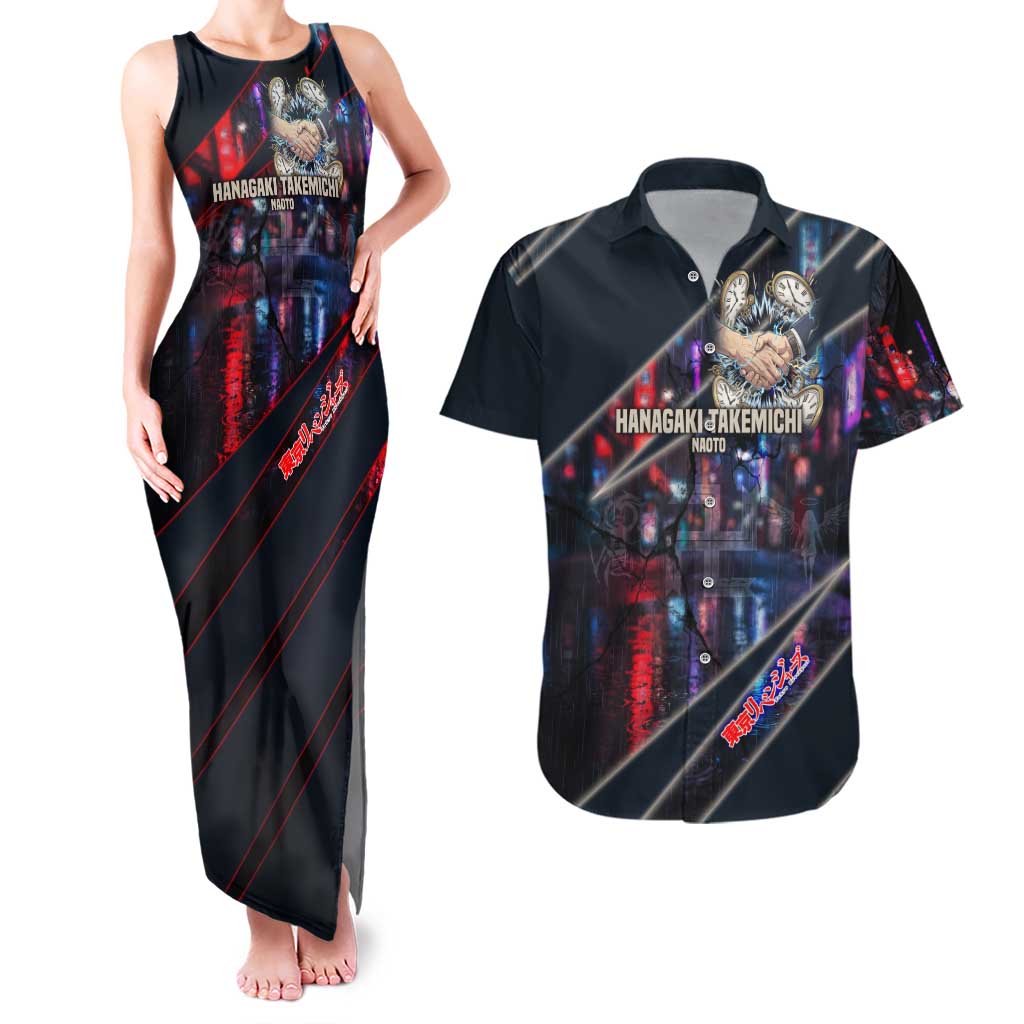 Hanagaki Takemichi Naoto Couples Matching Tank Maxi Dress and Hawaiian Shirt Neon Time-Travel Urban Art Style