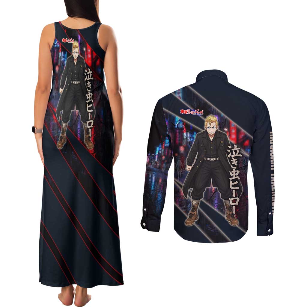 Hanagaki Takemichi Naoto Couples Matching Tank Maxi Dress and Long Sleeve Button Shirt Neon Time-Travel Urban Art Style