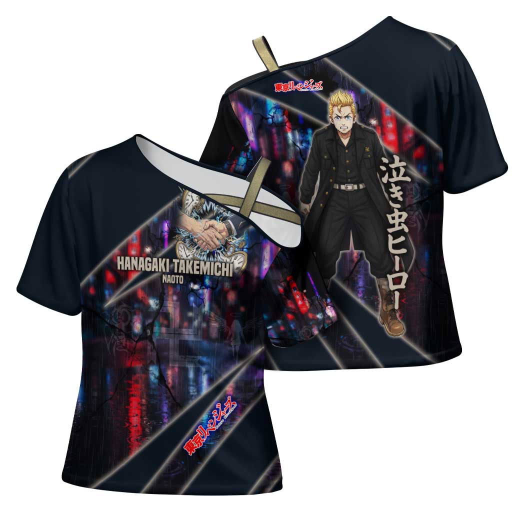 Hanagaki Takemichi Naoto Cross Shoulder Shirt Neon Time-Travel Urban Art Style