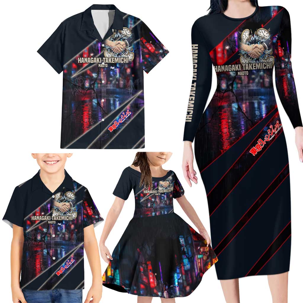 Hanagaki Takemichi Naoto Family Matching Long Sleeve Bodycon Dress and Hawaiian Shirt Neon Time-Travel Urban Art Style