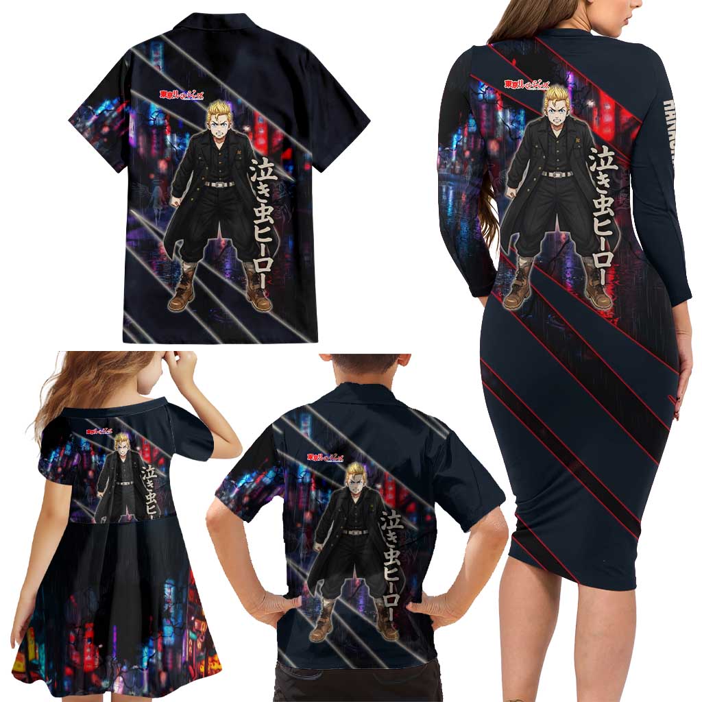 Hanagaki Takemichi Naoto Family Matching Long Sleeve Bodycon Dress and Hawaiian Shirt Neon Time-Travel Urban Art Style