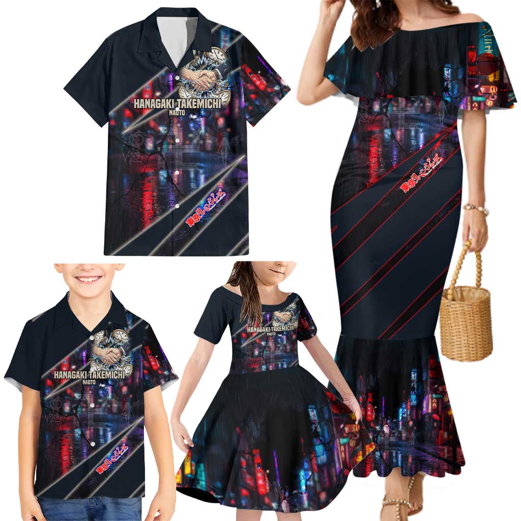 Hanagaki Takemichi Naoto Family Matching Mermaid Dress and Hawaiian Shirt Neon Time-Travel Urban Art Style