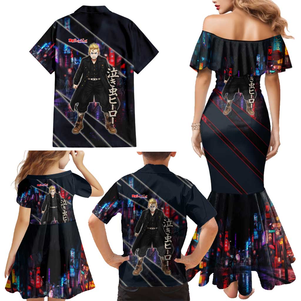 Hanagaki Takemichi Naoto Family Matching Mermaid Dress and Hawaiian Shirt Neon Time-Travel Urban Art Style