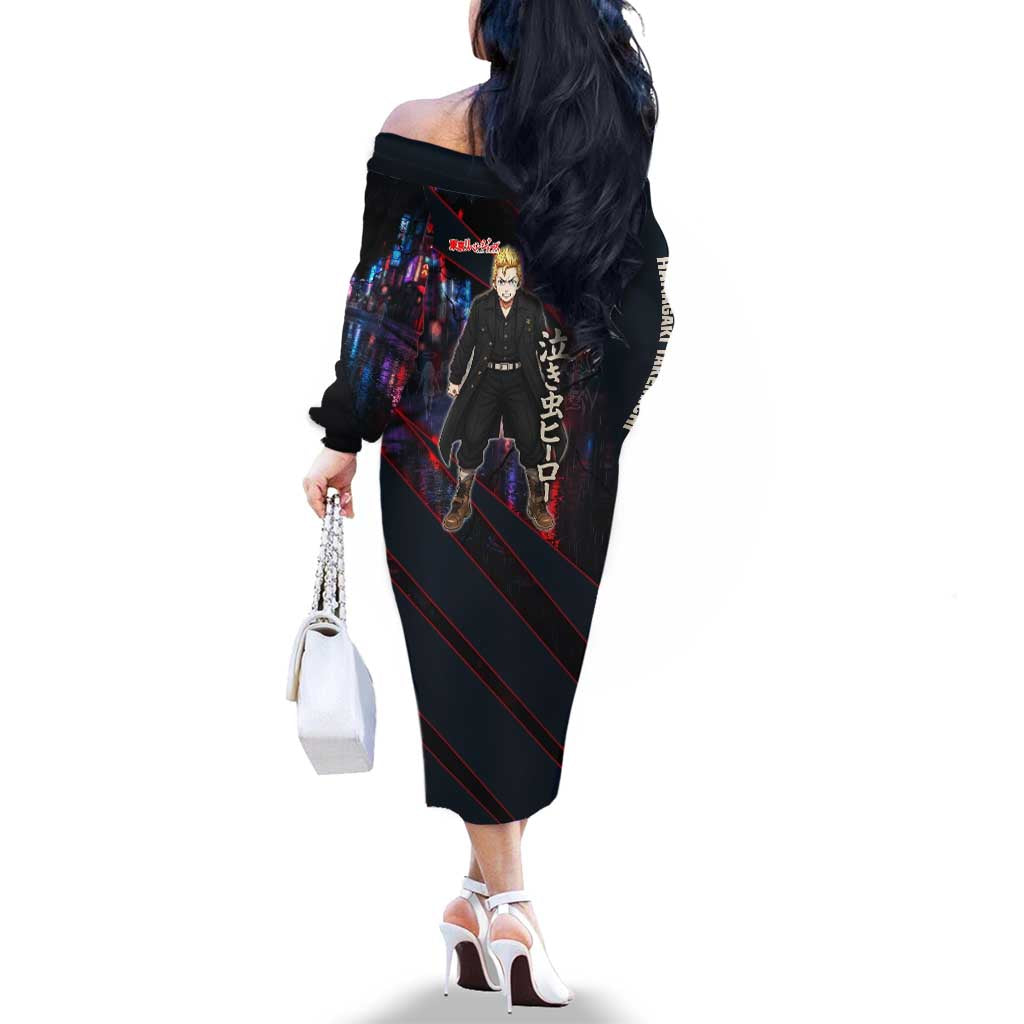 Hanagaki Takemichi Naoto Family Matching Off The Shoulder Long Sleeve Dress and Hawaiian Shirt Neon Time-Travel Urban Art Style