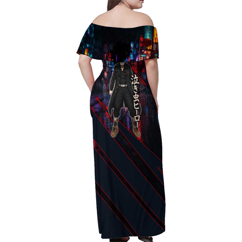 Hanagaki Takemichi Naoto Family Matching Off Shoulder Maxi Dress and Hawaiian Shirt Neon Time-Travel Urban Art Style