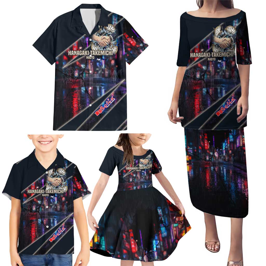 Hanagaki Takemichi Naoto Family Matching Puletasi and Hawaiian Shirt Neon Time-Travel Urban Art Style