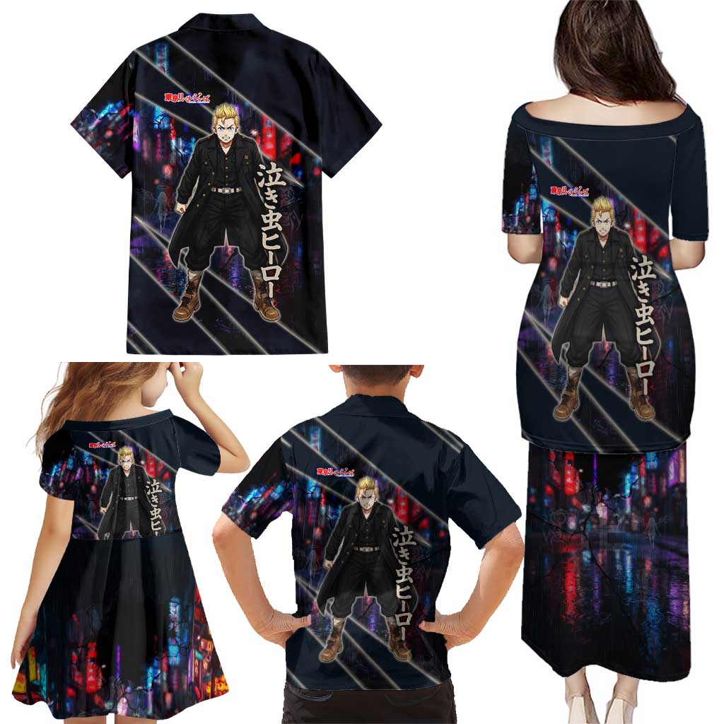 Hanagaki Takemichi Naoto Family Matching Puletasi and Hawaiian Shirt Neon Time-Travel Urban Art Style