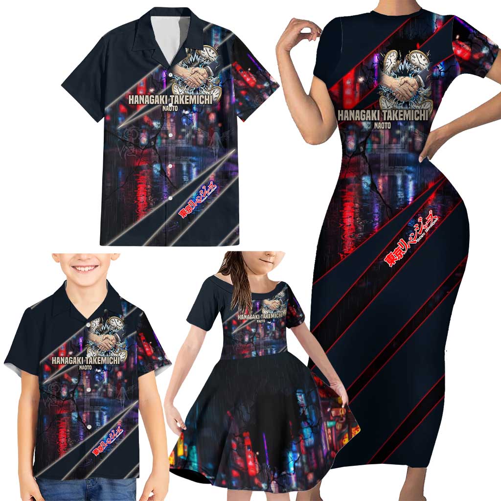 Hanagaki Takemichi Naoto Family Matching Short Sleeve Bodycon Dress and Hawaiian Shirt Neon Time-Travel Urban Art Style