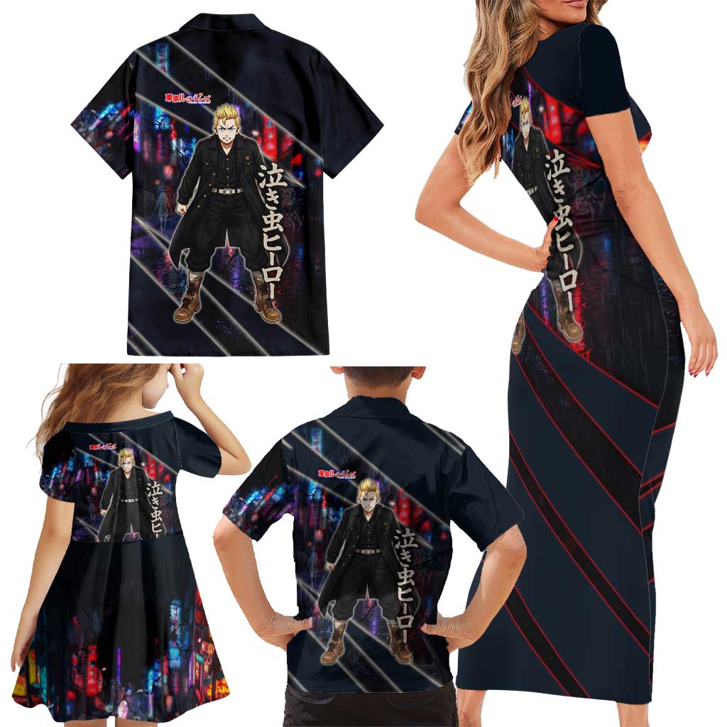 Hanagaki Takemichi Naoto Family Matching Short Sleeve Bodycon Dress and Hawaiian Shirt Neon Time-Travel Urban Art Style