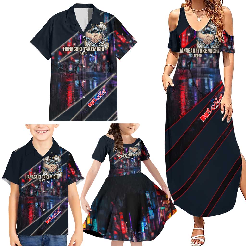 Hanagaki Takemichi Naoto Family Matching Summer Maxi Dress and Hawaiian Shirt Neon Time-Travel Urban Art Style