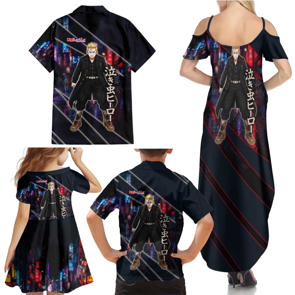 Hanagaki Takemichi Naoto Family Matching Summer Maxi Dress and Hawaiian Shirt Neon Time-Travel Urban Art Style